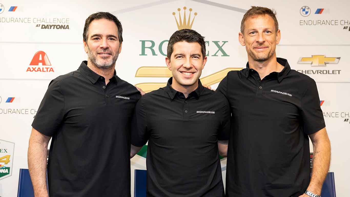 Jimmie Johnson, Mike Rockenfella and Jensen Button